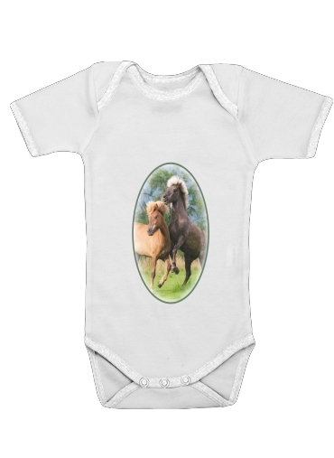  Two Icelandic horses playing, rearing and frolic around in a meadow for Baby short sleeve onesies