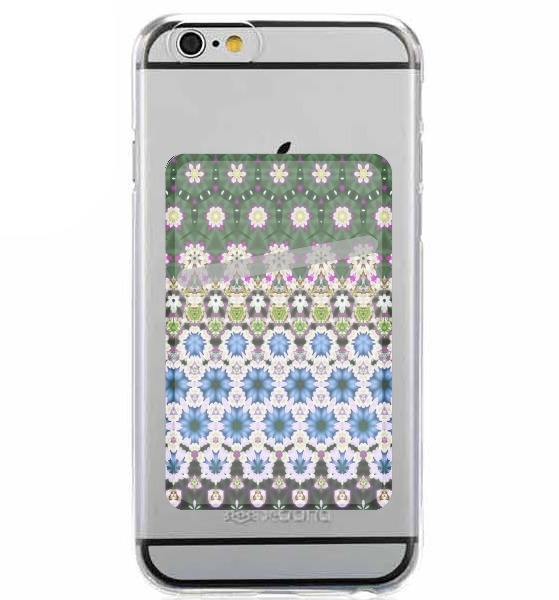  Abstract ethnic floral stripe pattern white blue green for Adhesive Slot Card