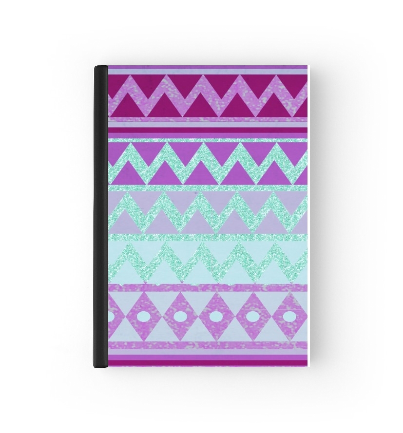  Tribal Chevron in pink and mint glitter for passport cover