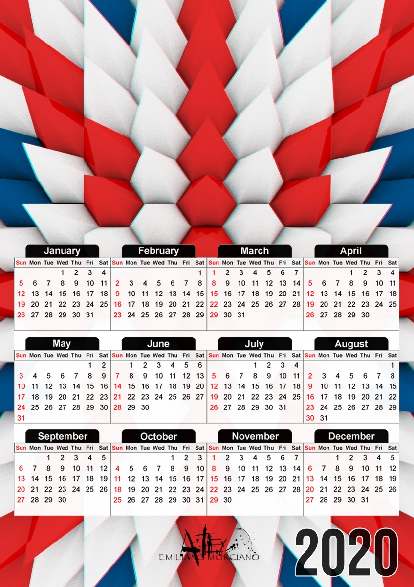  3D Poly Union Jack London flag for A3 Photo Calendar 30x43cm