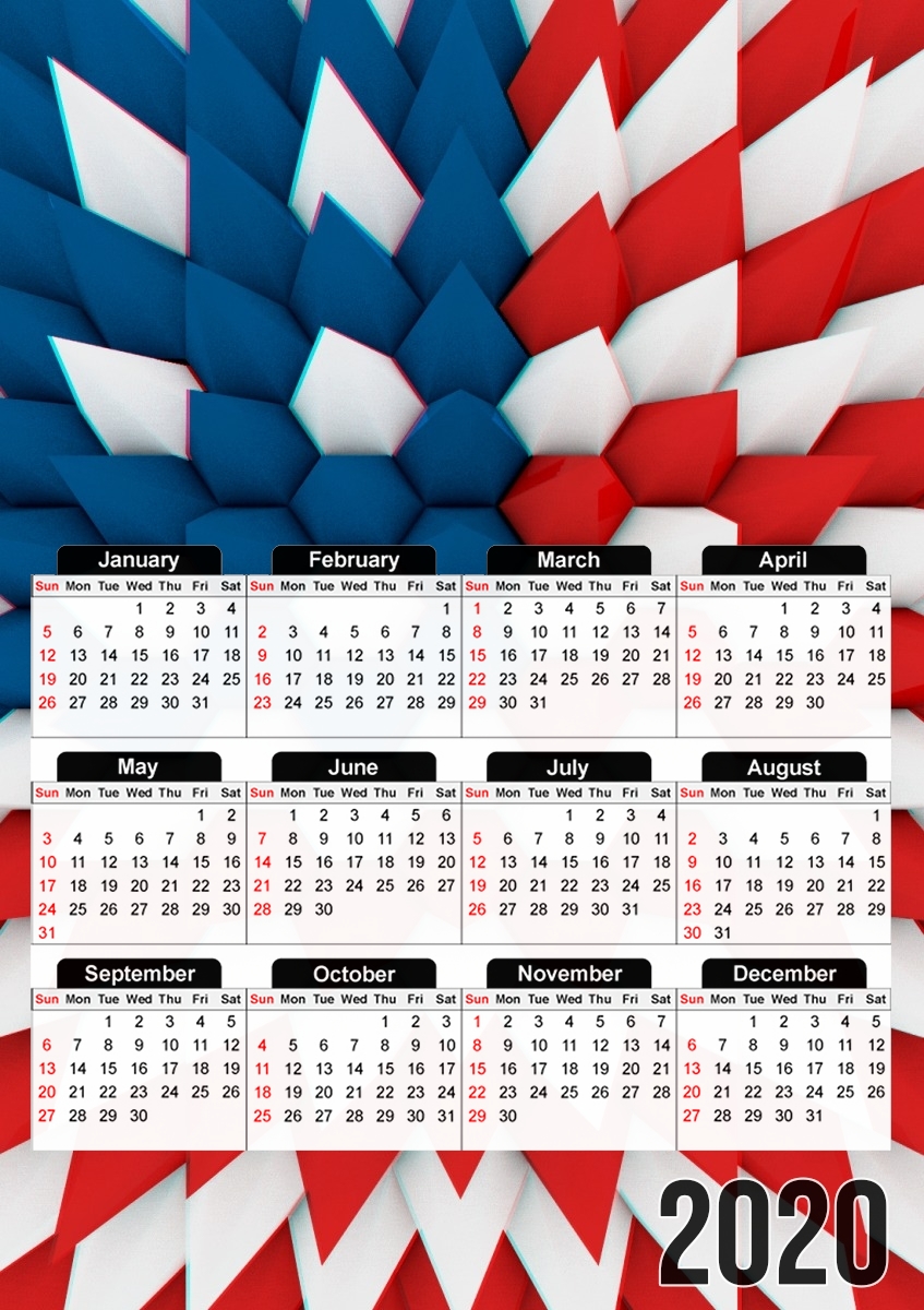  3D Poly USA flag for A3 Photo Calendar 30x43cm