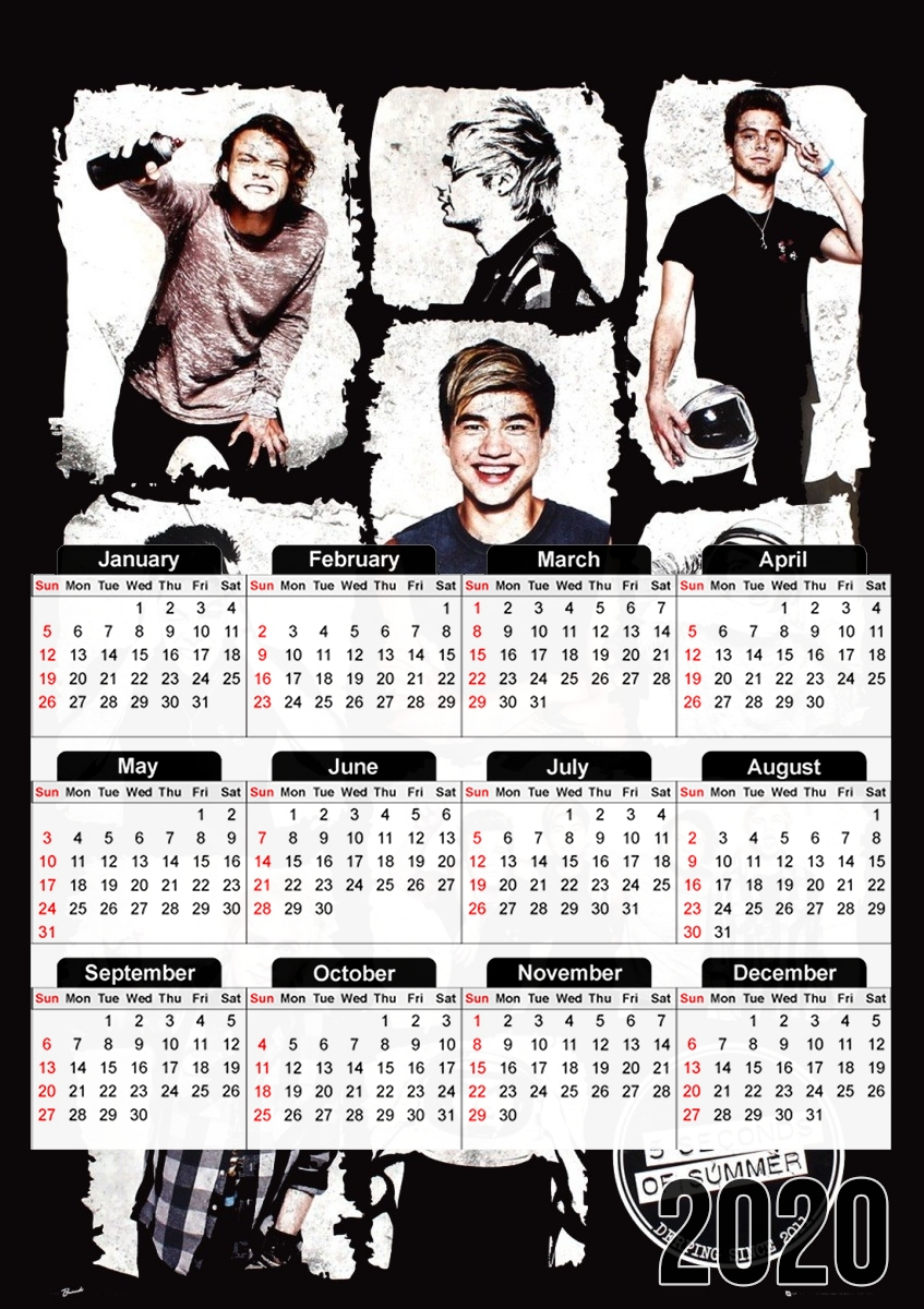  5 seconds of summer for A3 Photo Calendar 30x43cm