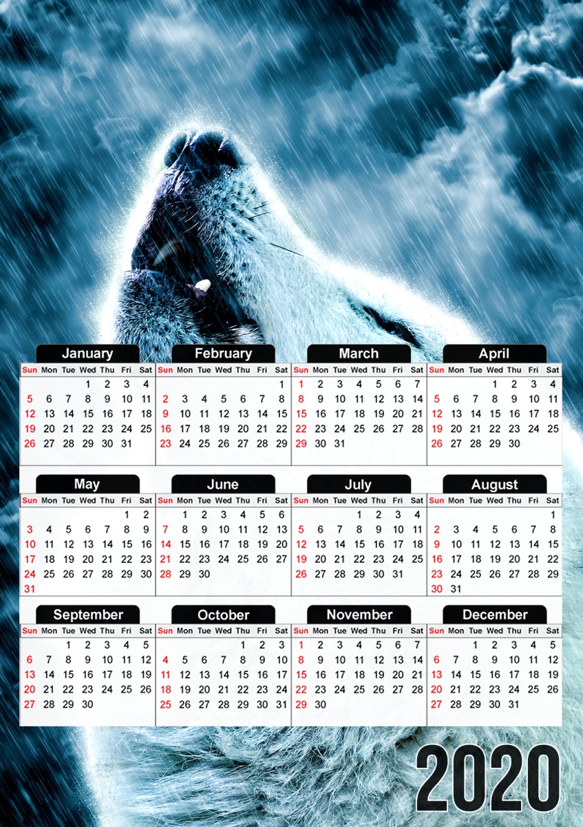  A howling wolf in the rain for A3 Photo Calendar 30x43cm