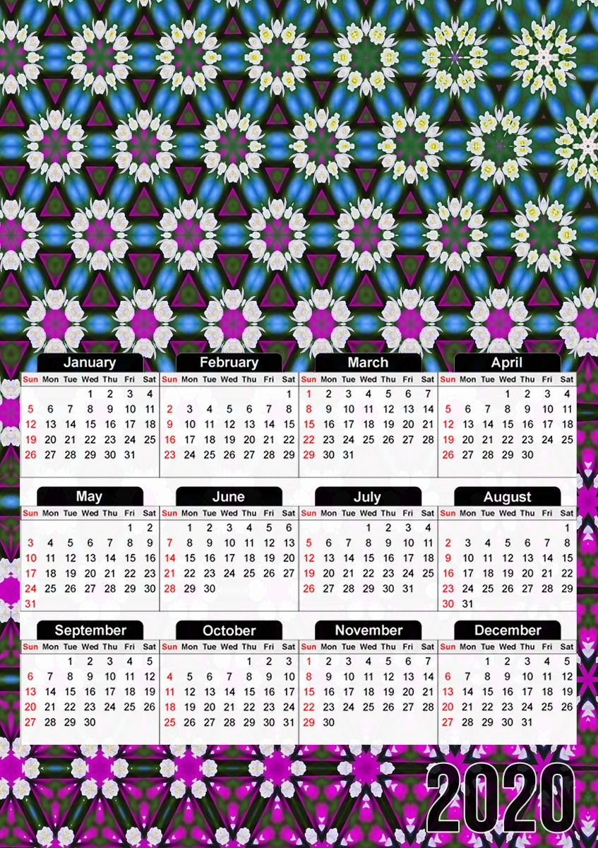  Abstract bright floral geometric pattern teal pink white for A3 Photo Calendar 30x43cm