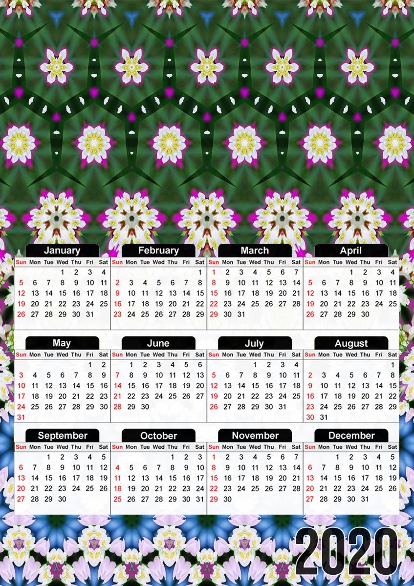  Abstract ethnic floral stripe pattern white blue green for A3 Photo Calendar 30x43cm