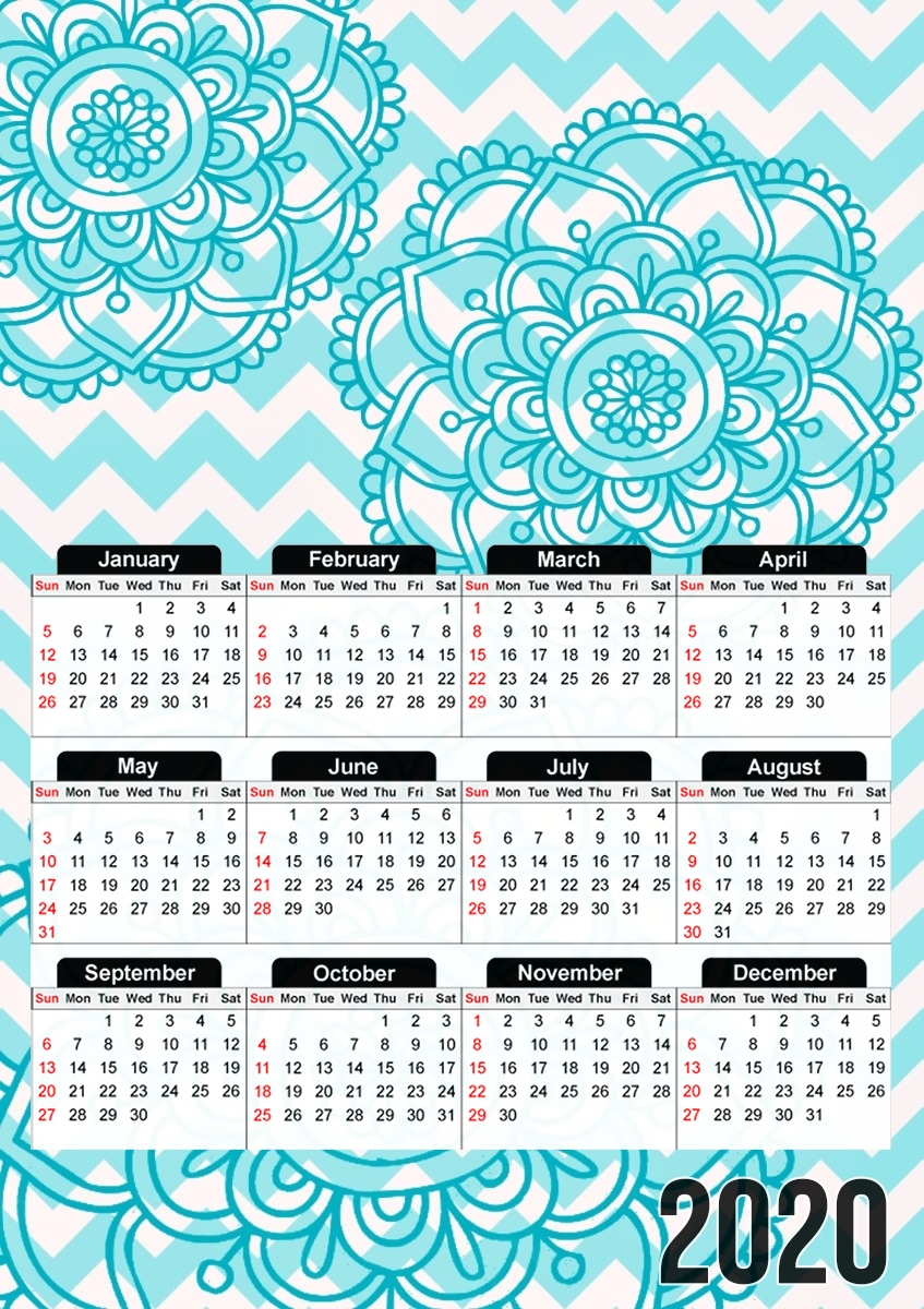  aqua chevrons and flowers for A3 Photo Calendar 30x43cm