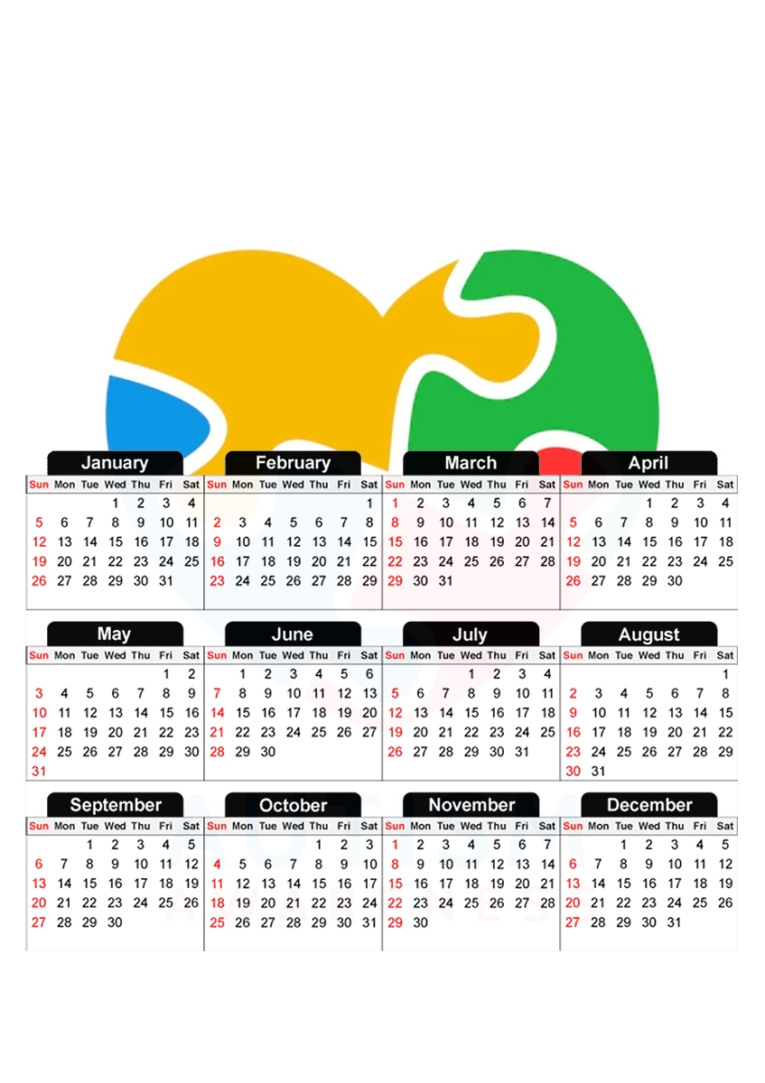  Autisme Awareness for A3 Photo Calendar 30x43cm