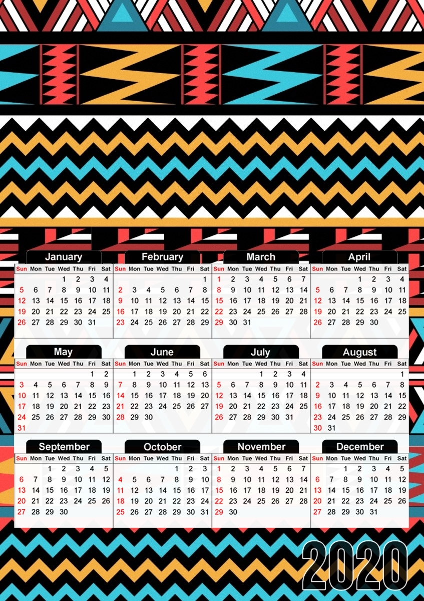  aztec pattern red Tribal for A3 Photo Calendar 30x43cm