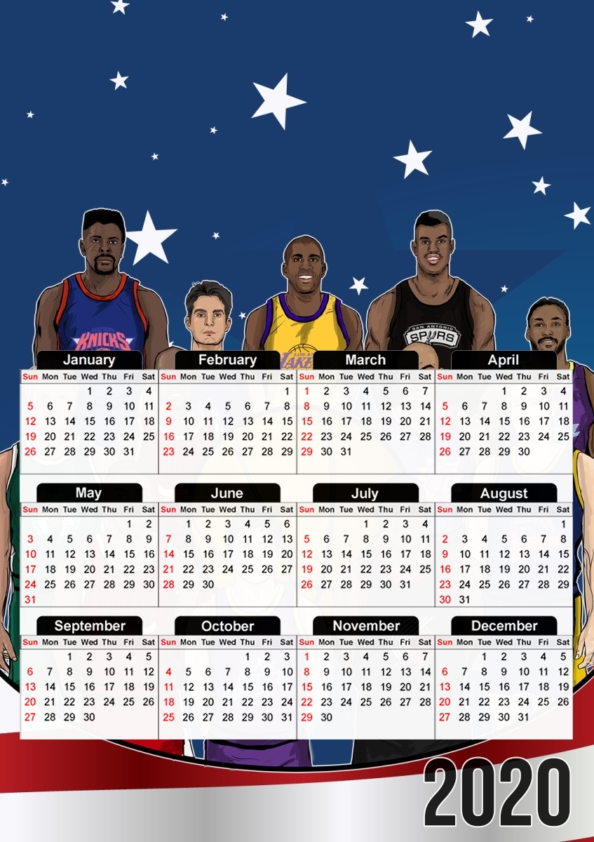  NBA Legends: Full Dream Team 1992 for A3 Photo Calendar 30x43cm