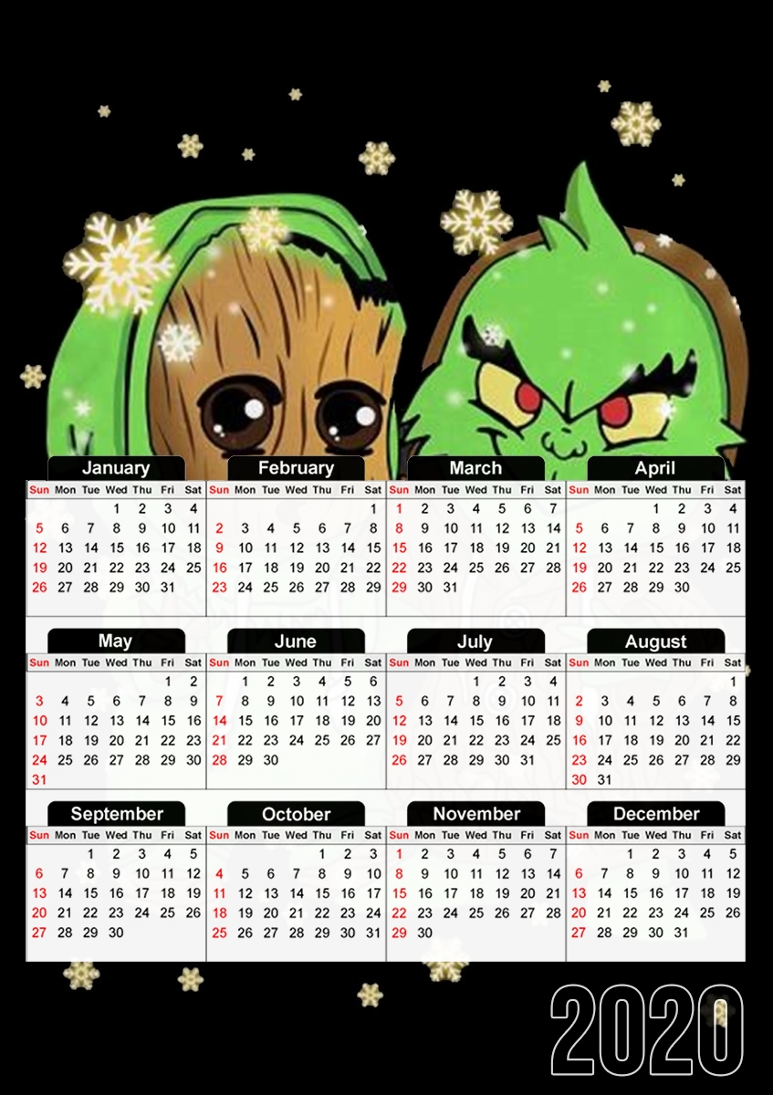  Baby Groot and Grinch Christmas for A3 Photo Calendar 30x43cm