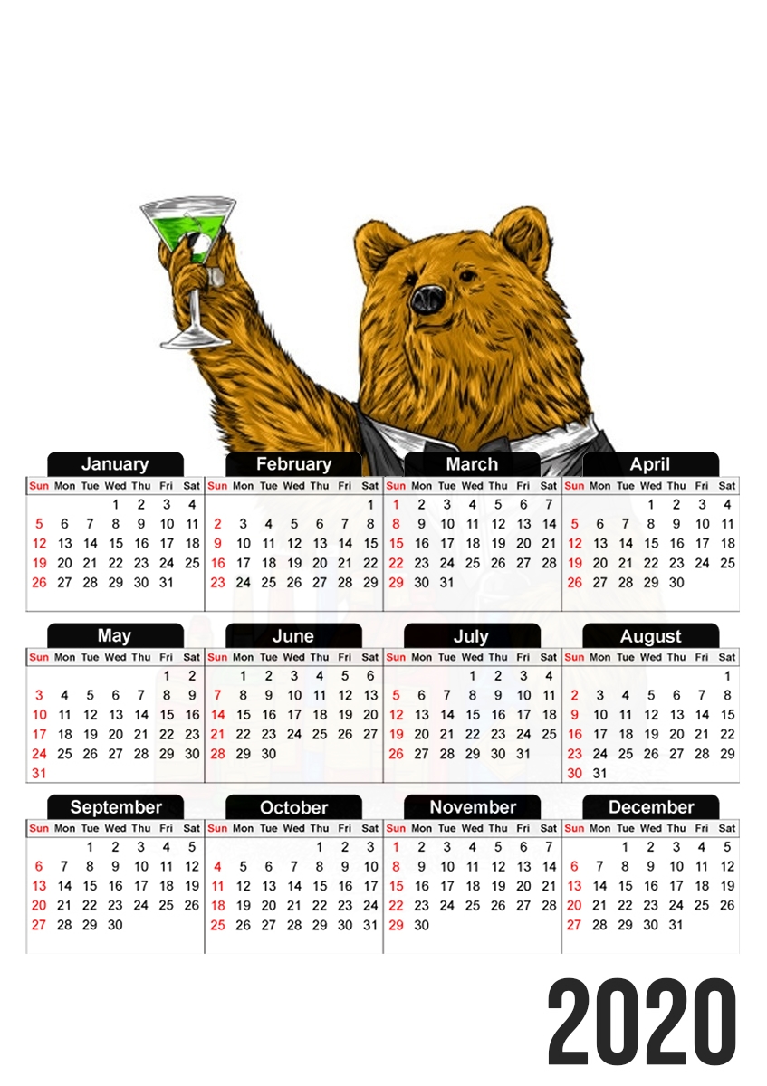  Bartender Bear for A3 Photo Calendar 30x43cm