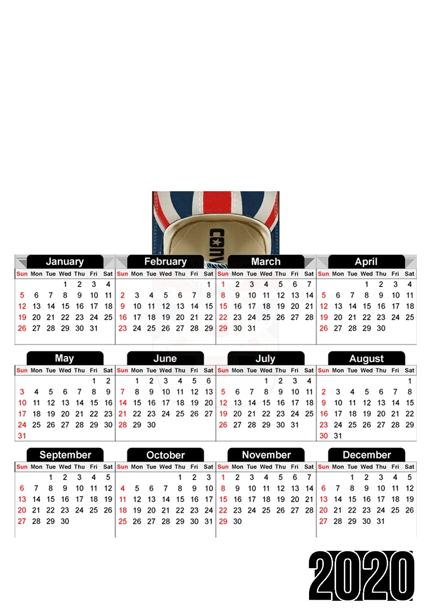  All Star Basket shoes Union Jack London for A3 Photo Calendar 30x43cm