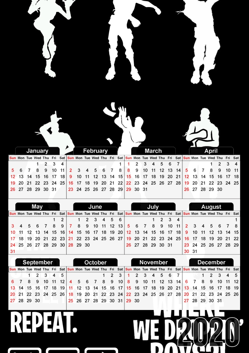  Battle Royal FN Eat Sleap Repeat Dance for A3 Photo Calendar 30x43cm