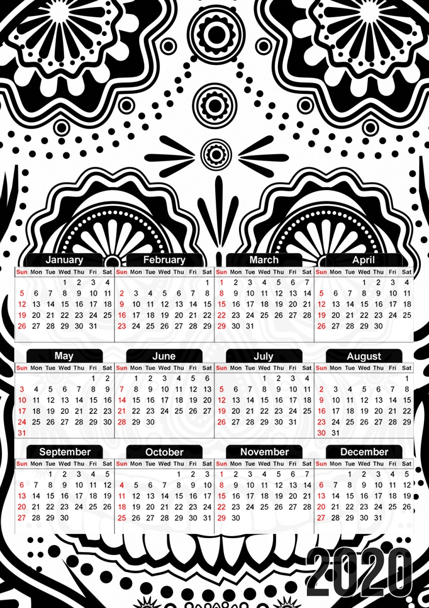  black and white sugar skull for A3 Photo Calendar 30x43cm