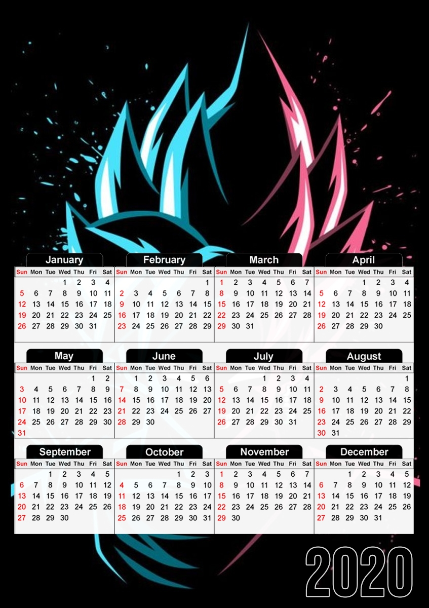  Black Goku Face Art Blue and pink hair for A3 Photo Calendar 30x43cm
