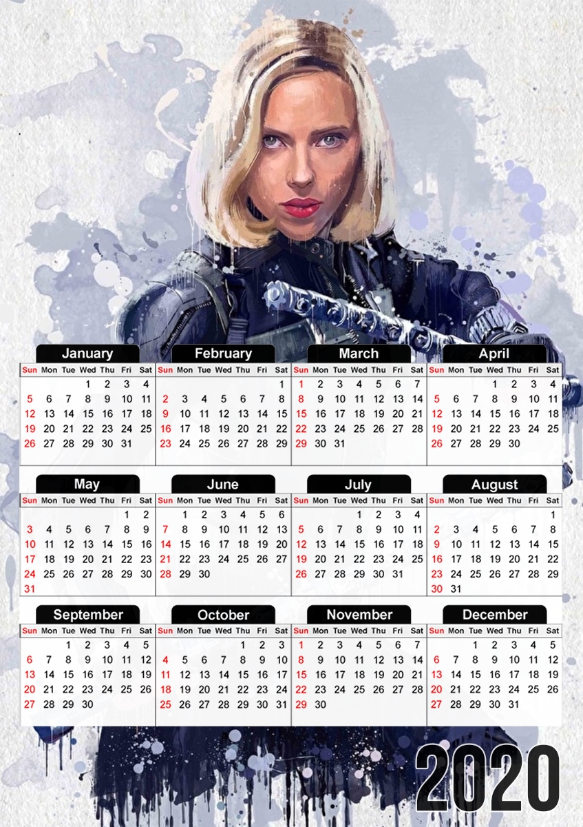  Black Widow Watercolor art for A3 Photo Calendar 30x43cm