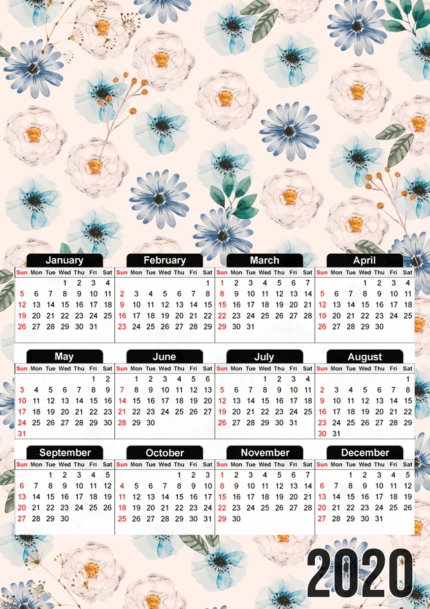  Blue & White Flowers for A3 Photo Calendar 30x43cm