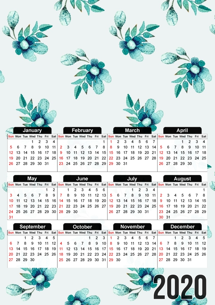  Blue Flowers for A3 Photo Calendar 30x43cm