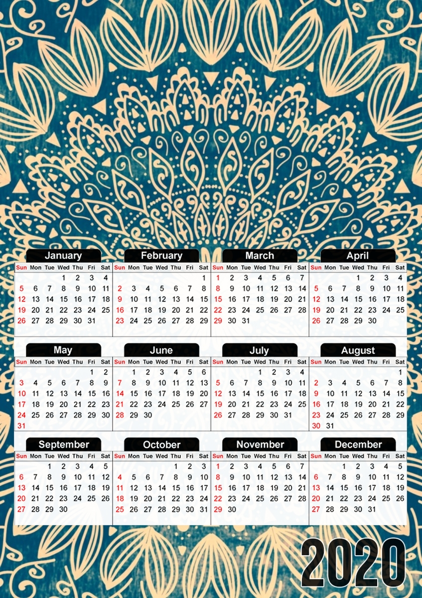  Blue Organic boho mandala for A3 Photo Calendar 30x43cm