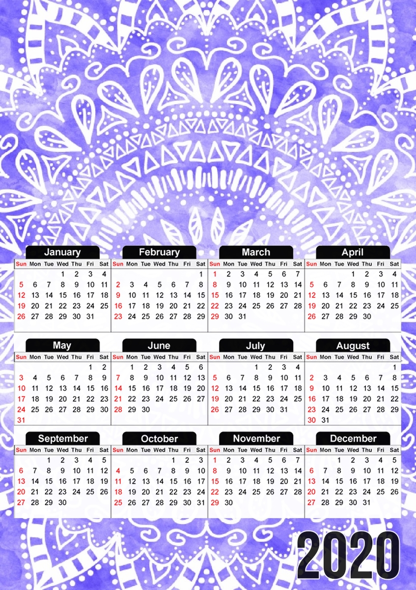  Bohemian Flower Mandala in purple for A3 Photo Calendar 30x43cm