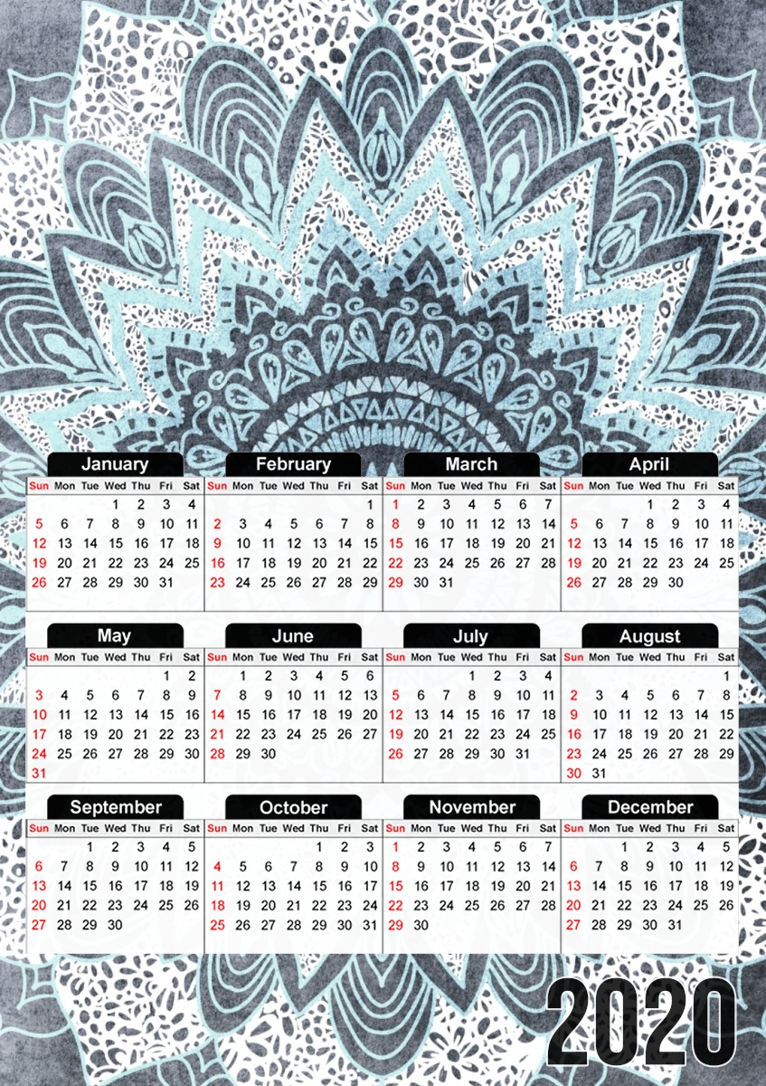  Bohochic Mandala in Blue for A3 Photo Calendar 30x43cm