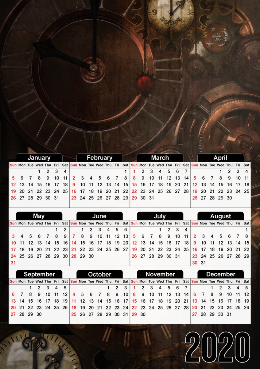  Brown steampunk clocks and gears for A3 Photo Calendar 30x43cm