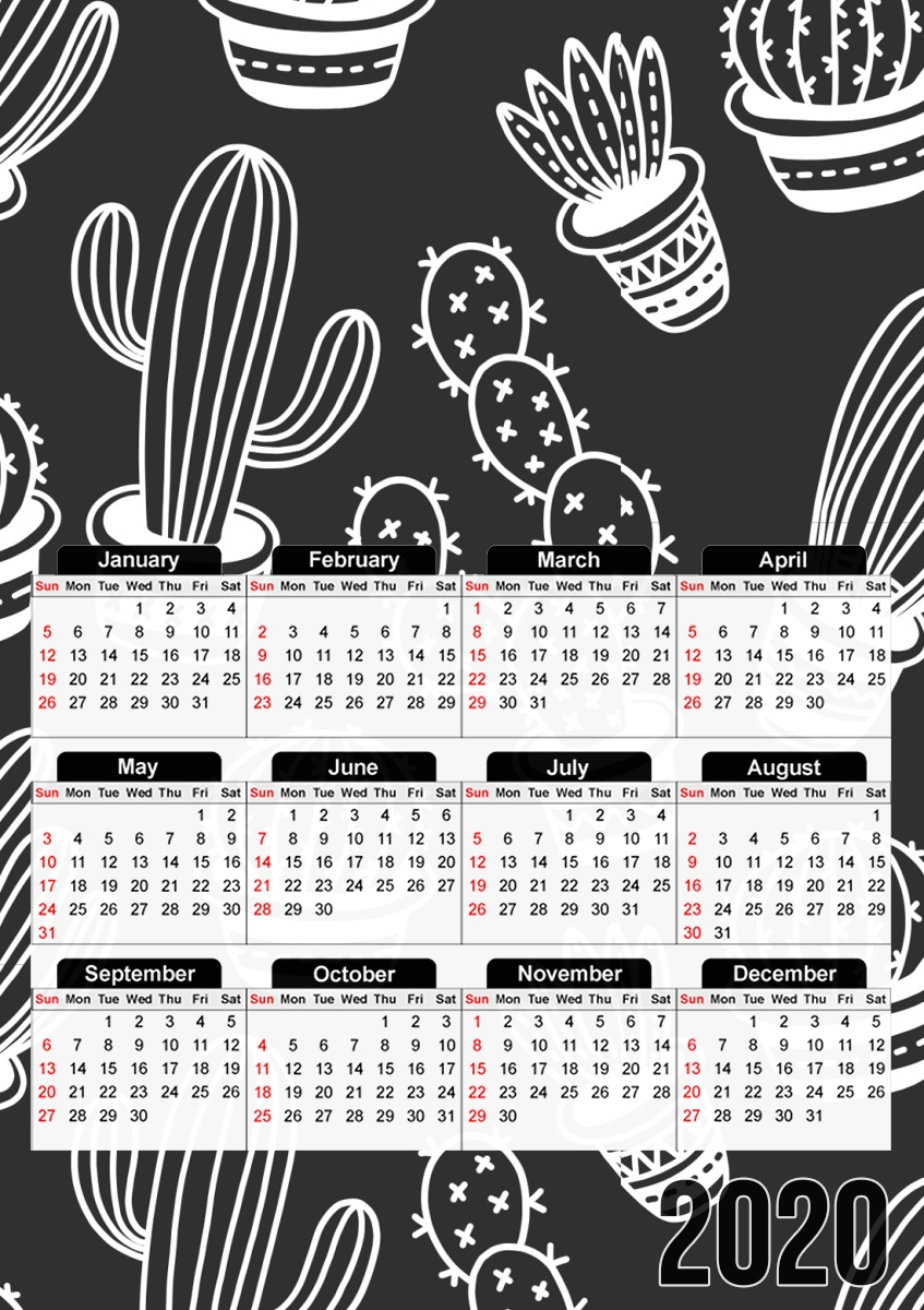  Cactus Pattern Black Vector for A3 Photo Calendar 30x43cm