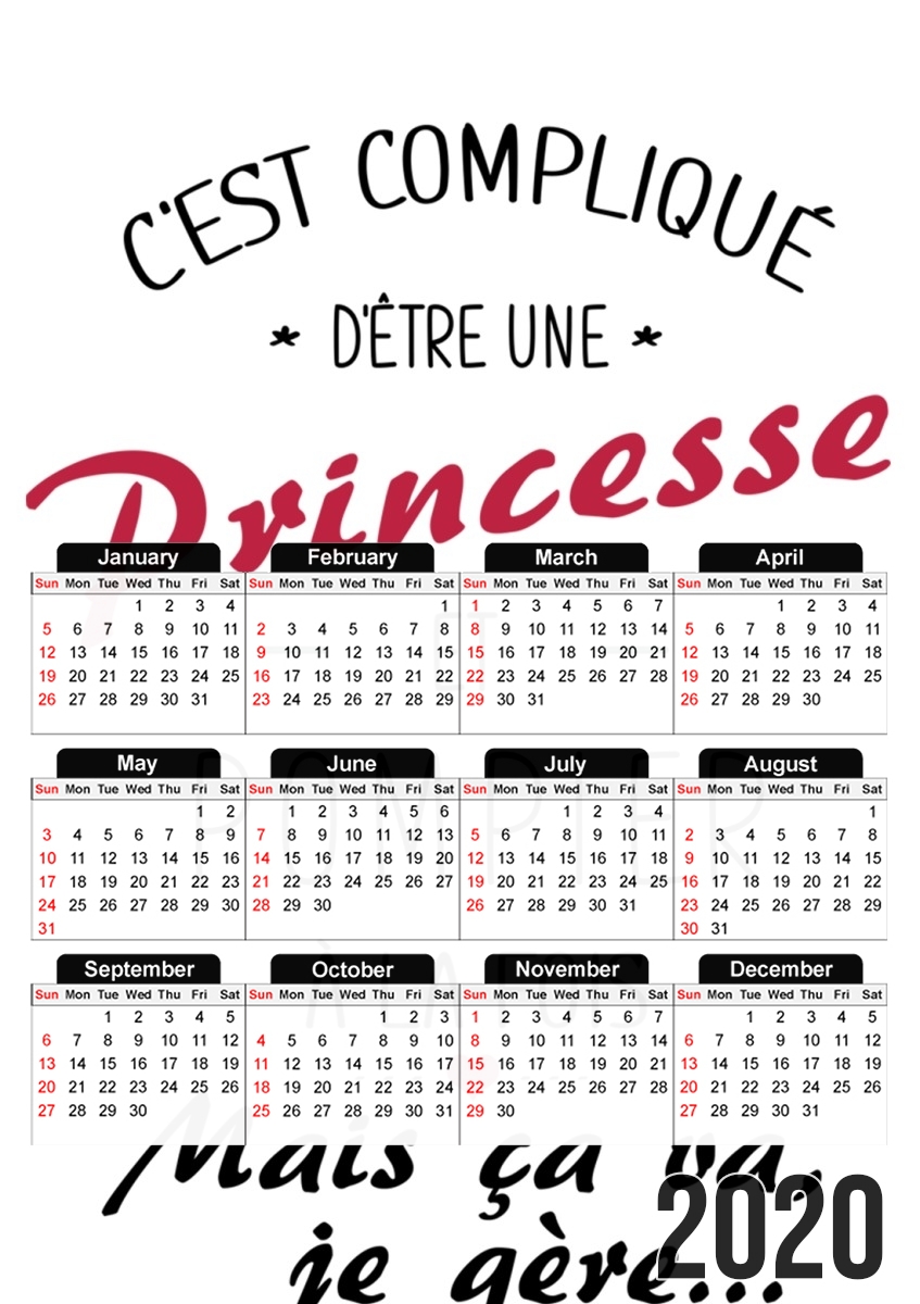  Cest complique detre une princesse et pompier for A3 Photo Calendar 30x43cm