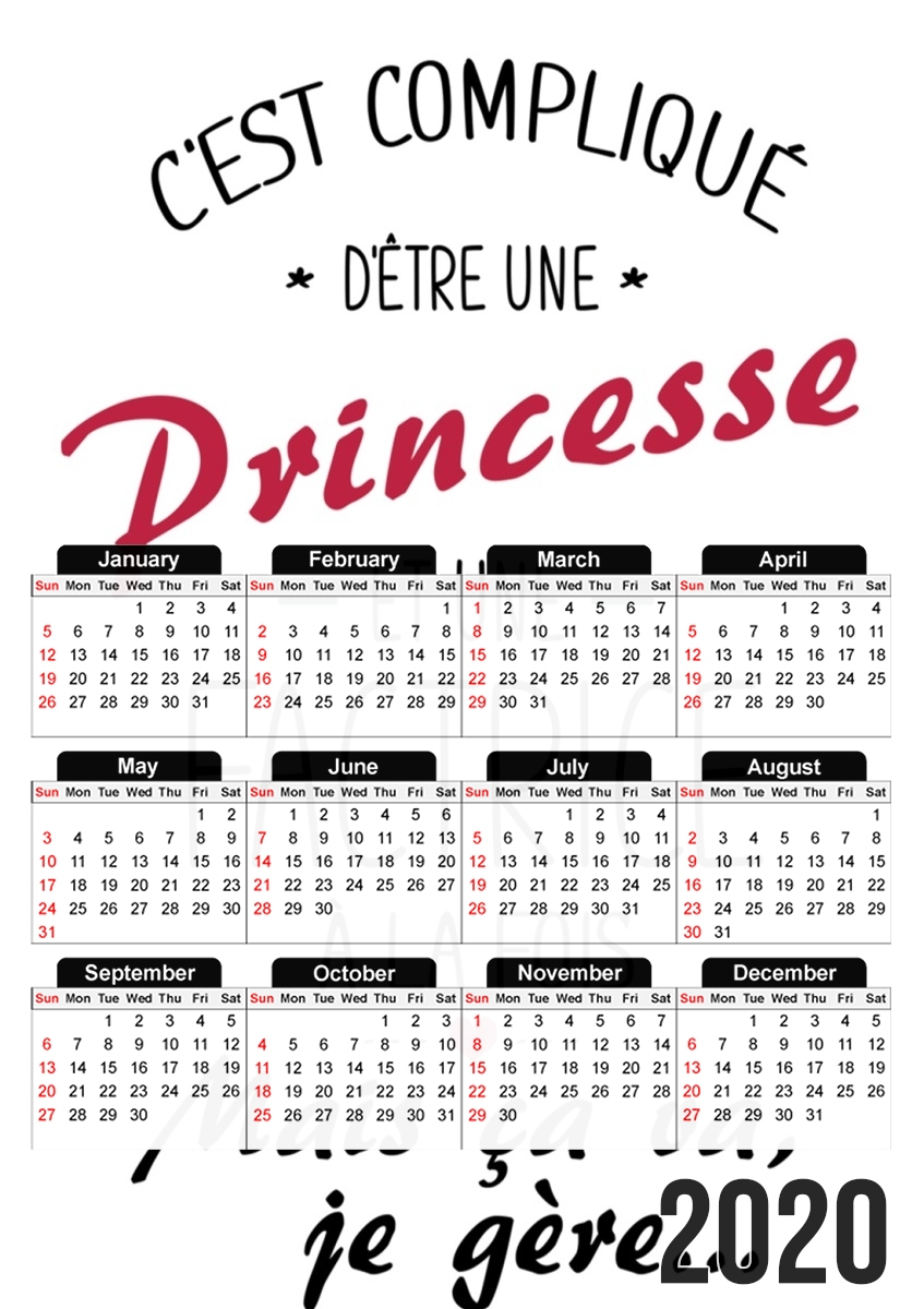  Cest complique detre une princesse et une factrice for A3 Photo Calendar 30x43cm