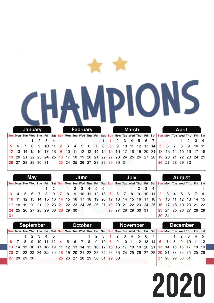  Champion du monde 2018 Supporter France for A3 Photo Calendar 30x43cm