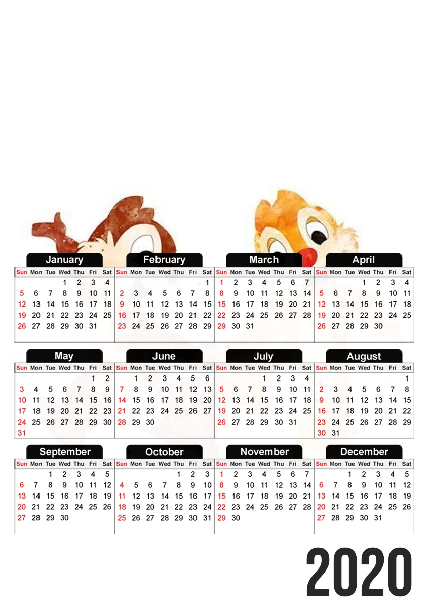  Chip And Dale Watercolor for A3 Photo Calendar 30x43cm