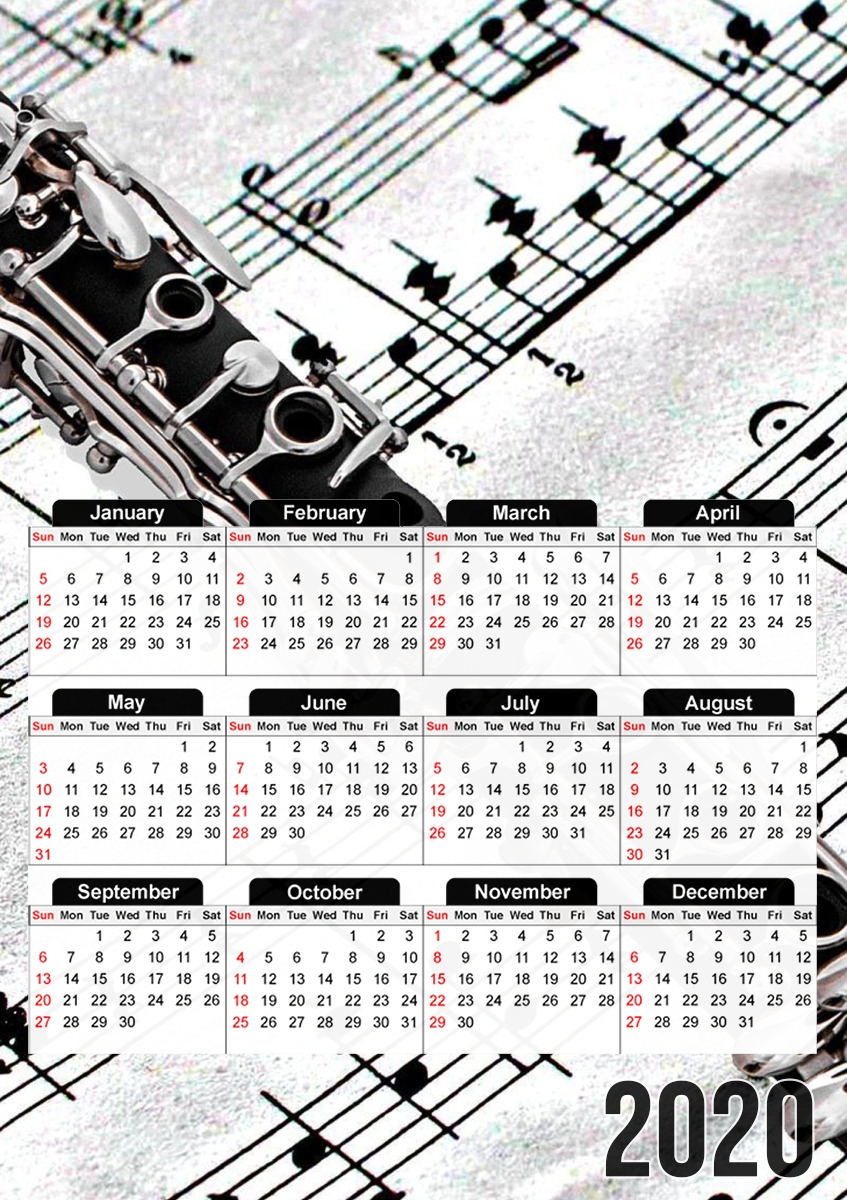  Clarinette Musical Notes for A3 Photo Calendar 30x43cm