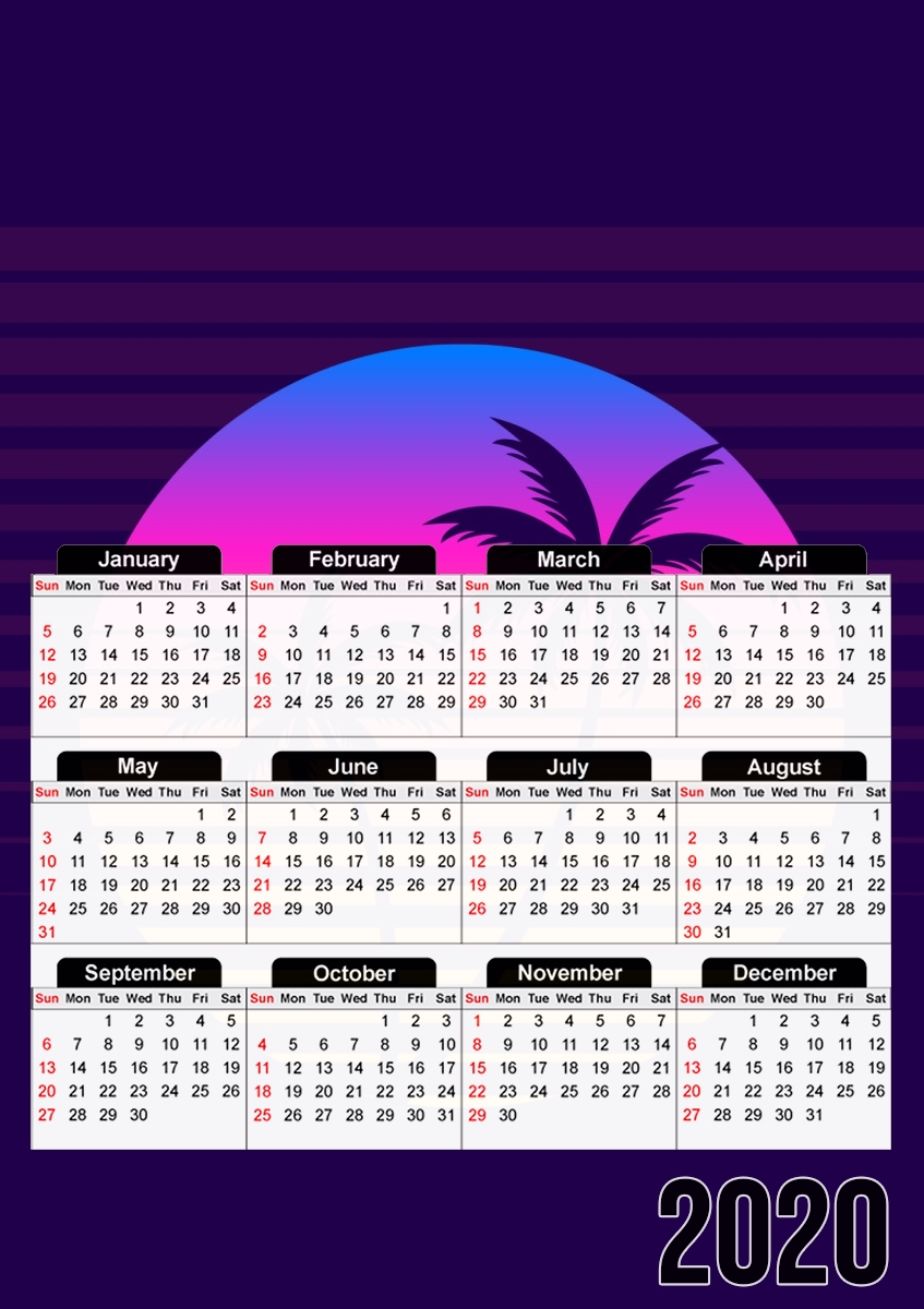  Classic retro 80s style tropical sunset for A3 Photo Calendar 30x43cm