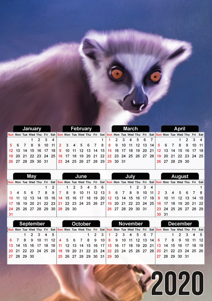  Cute painted Ring-tailed lemur for A3 Photo Calendar 30x43cm