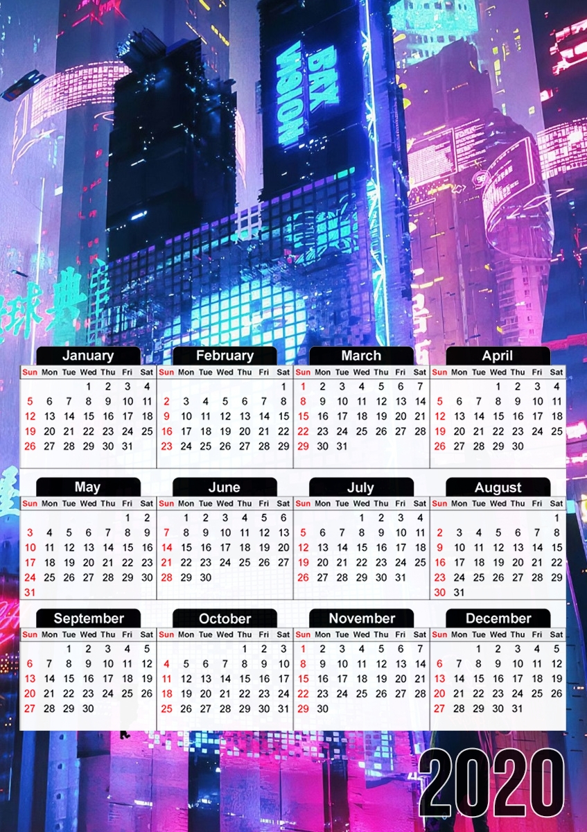  Cyberpunk city night art for A3 Photo Calendar 30x43cm