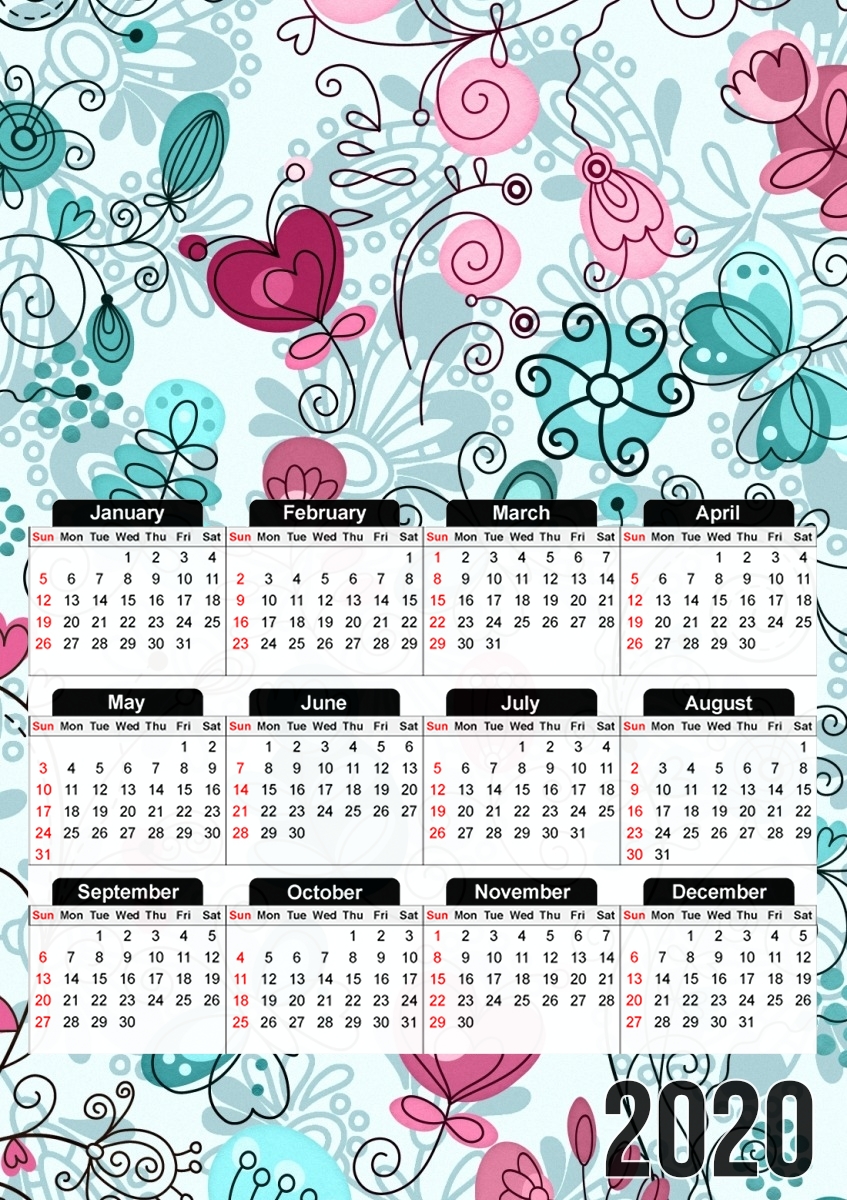  doodle flowers and butterflies for A3 Photo Calendar 30x43cm