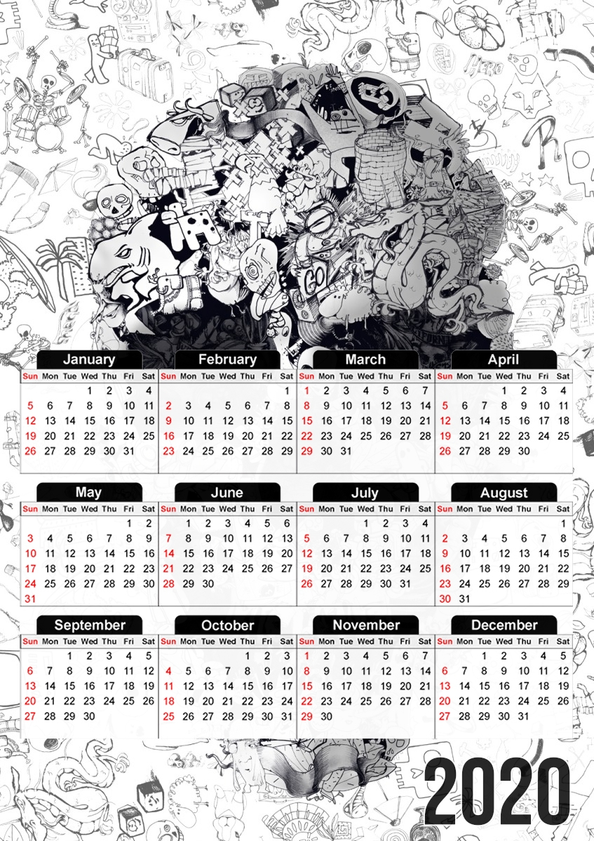  Doodle Skull for A3 Photo Calendar 30x43cm