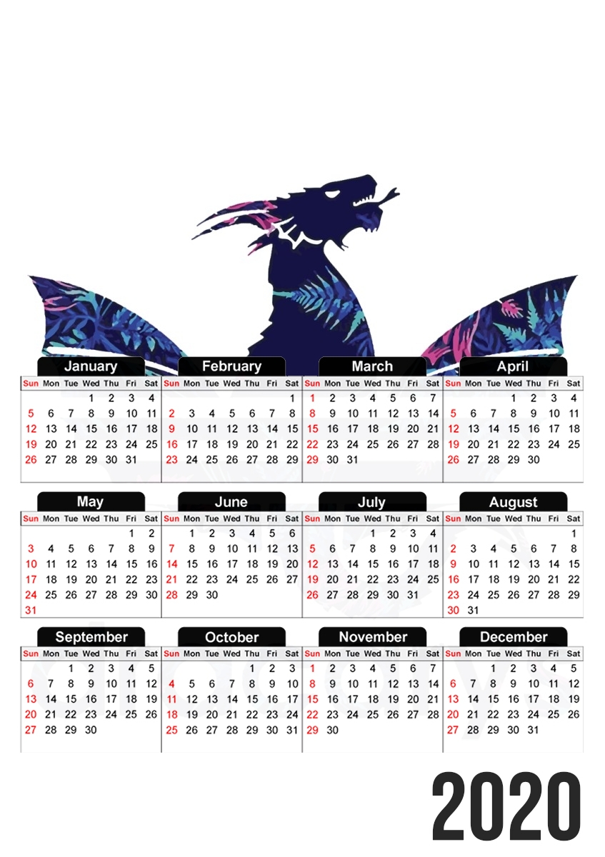  Dracarys Floral Blue for A3 Photo Calendar 30x43cm