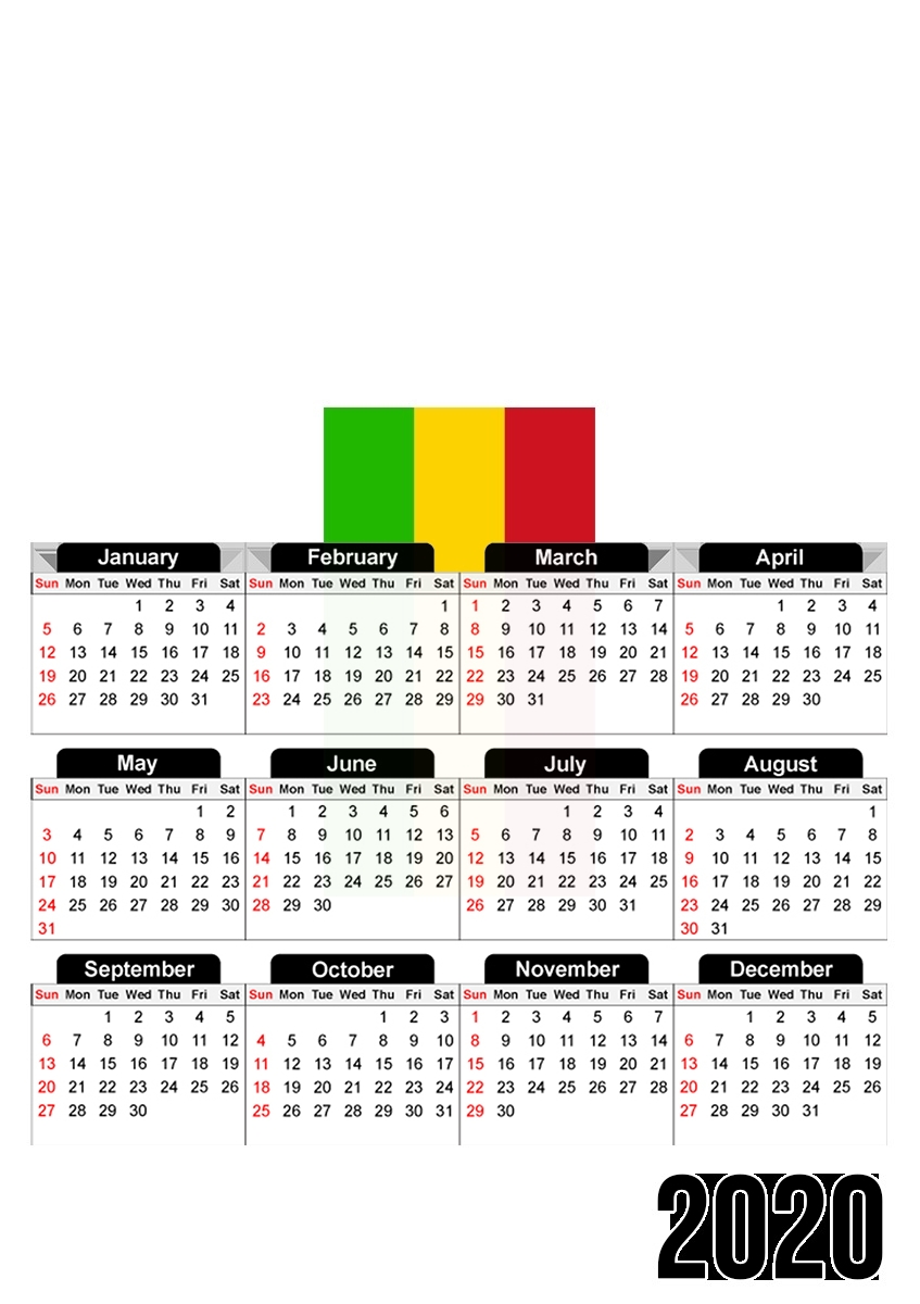  Mali Flag for A3 Photo Calendar 30x43cm