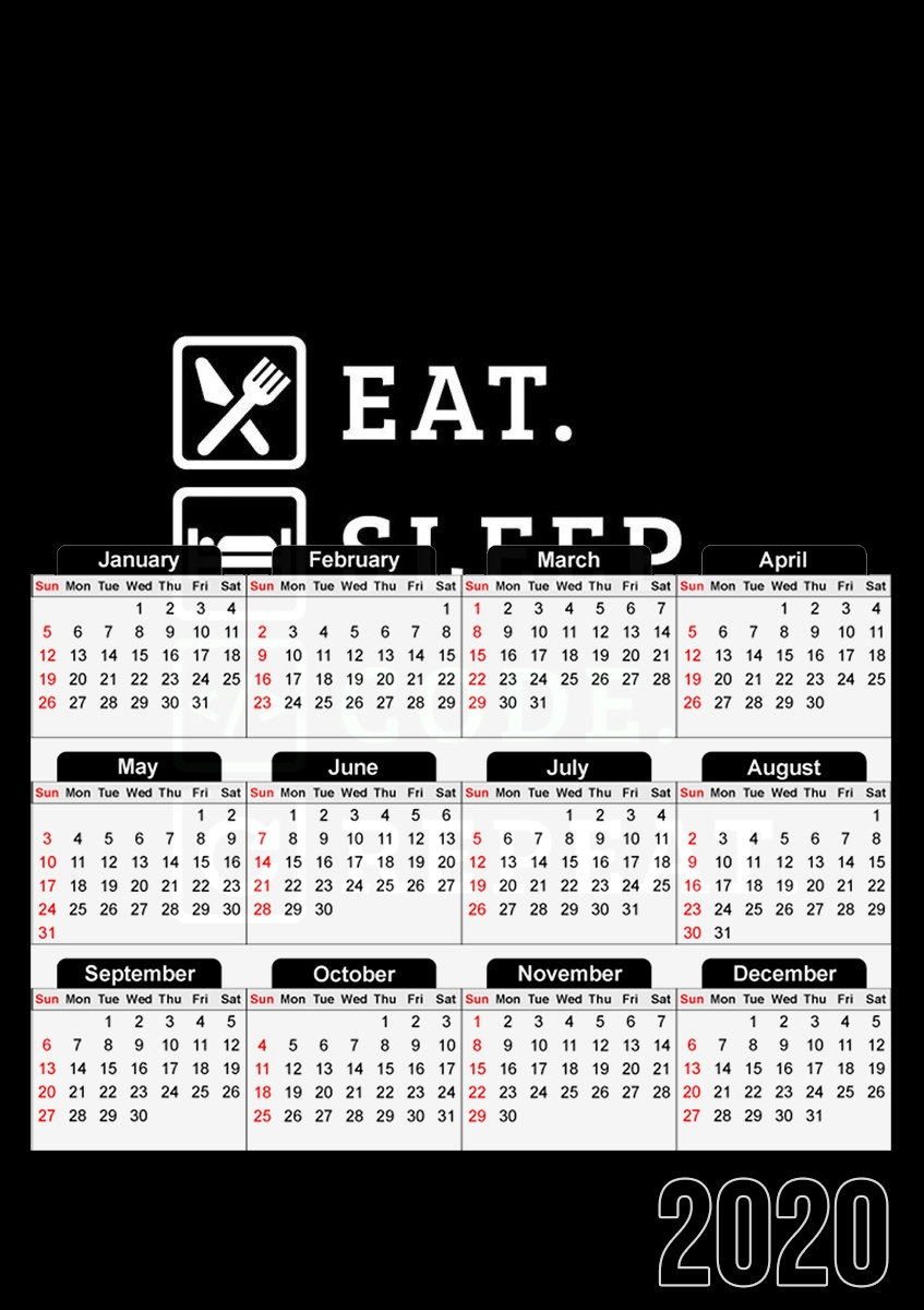  Eat Sleep Code Repeat for A3 Photo Calendar 30x43cm