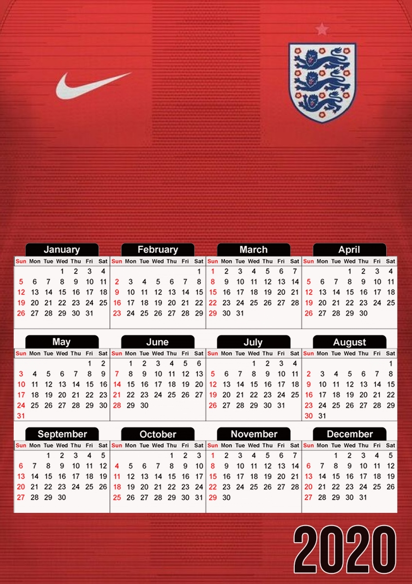  England World Cup Russia 2018 for A3 Photo Calendar 30x43cm