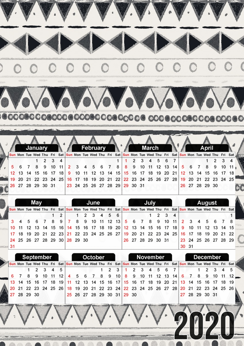  Ethnic Candy Tribal in Black and White for A3 Photo Calendar 30x43cm