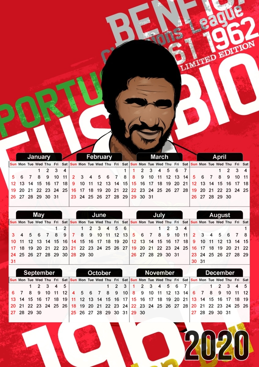  Eusebio Tribute Portugal for A3 Photo Calendar 30x43cm