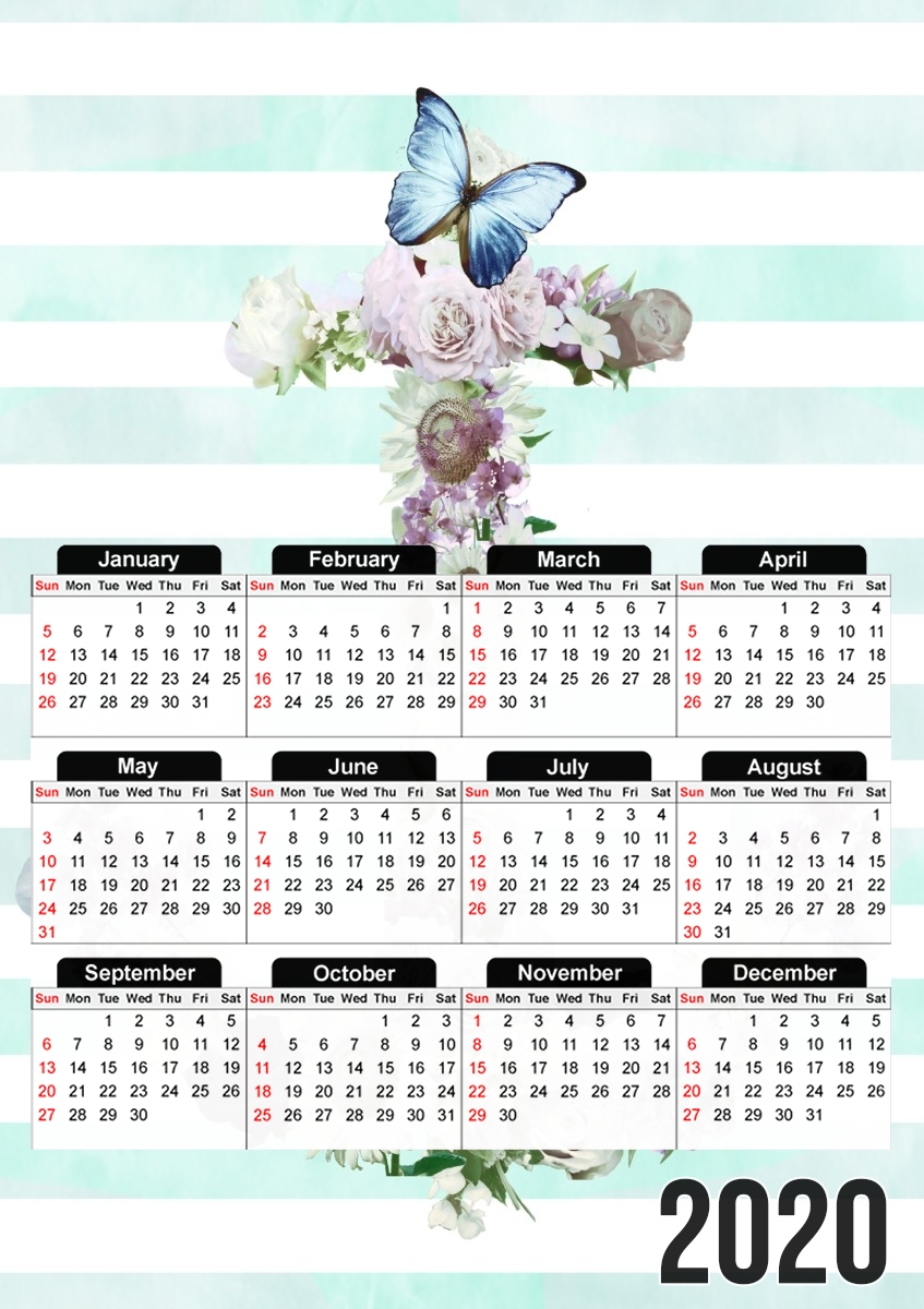  Floral Anchor in mint for A3 Photo Calendar 30x43cm