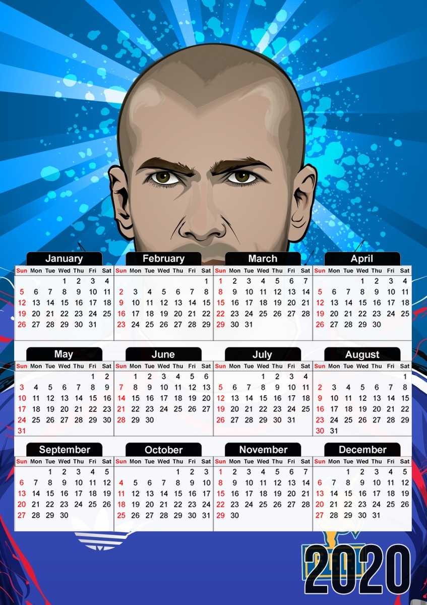  Football Legends: Zinedine Zidane France for A3 Photo Calendar 30x43cm