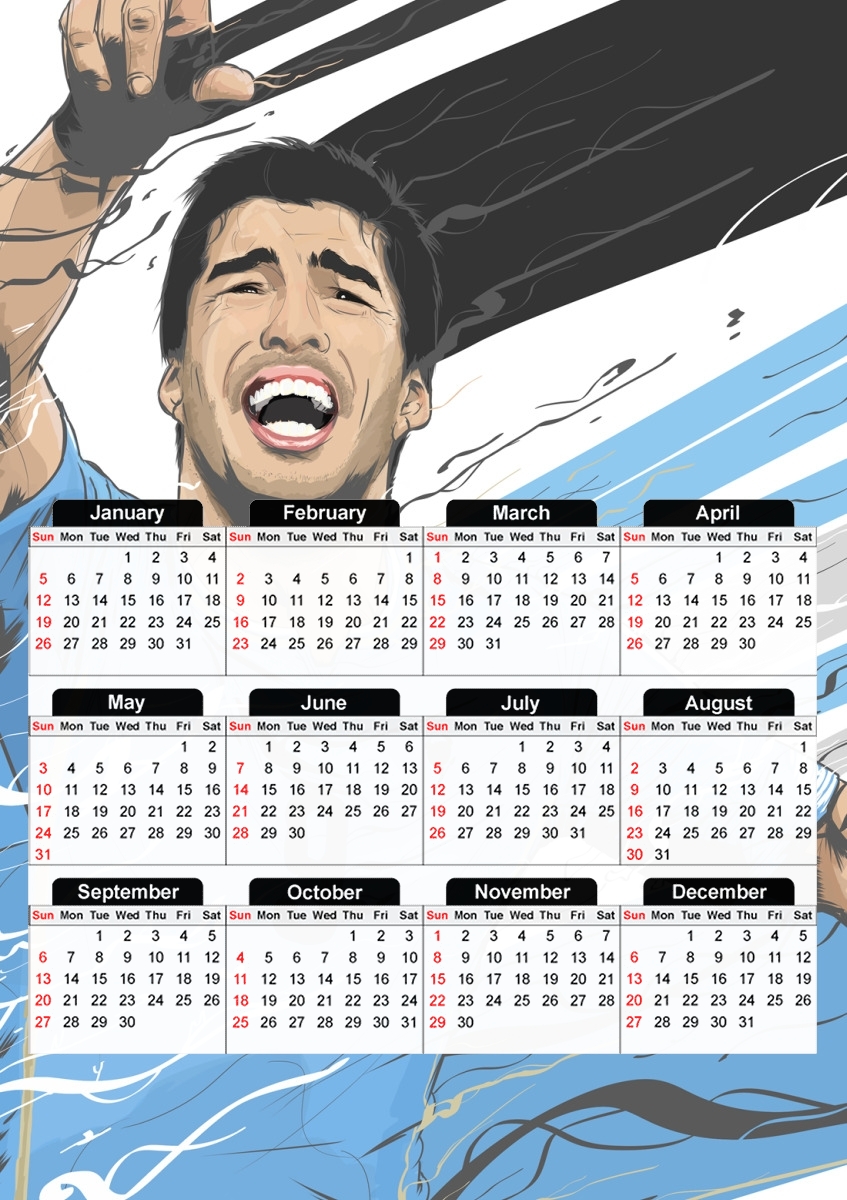  Football Stars: Luis Suarez - Uruguay for A3 Photo Calendar 30x43cm