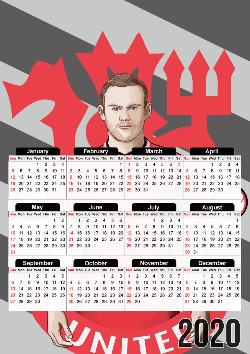  Football Stars: Red Devil Rooney ManU for A3 Photo Calendar 30x43cm