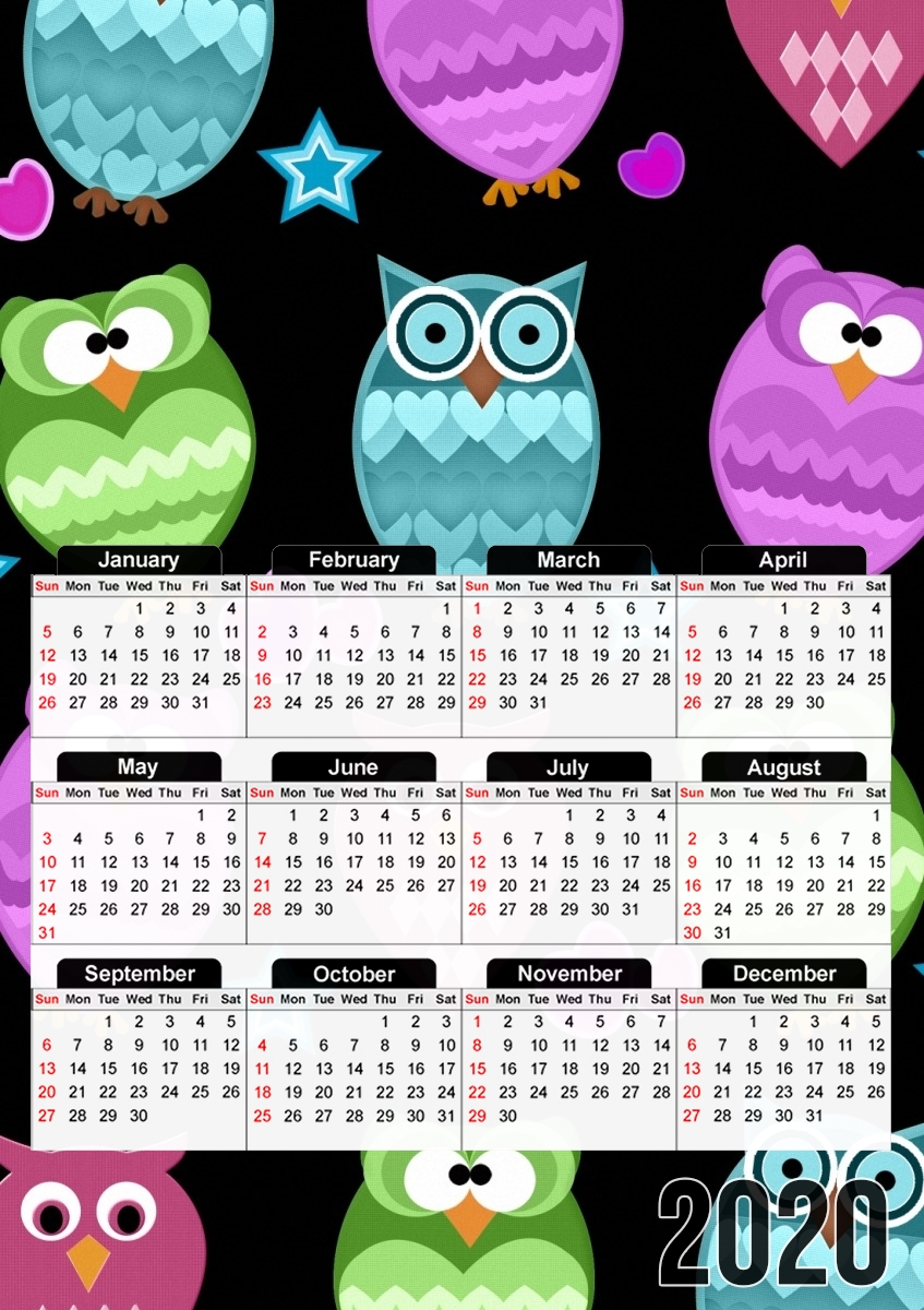  funky owls for A3 Photo Calendar 30x43cm