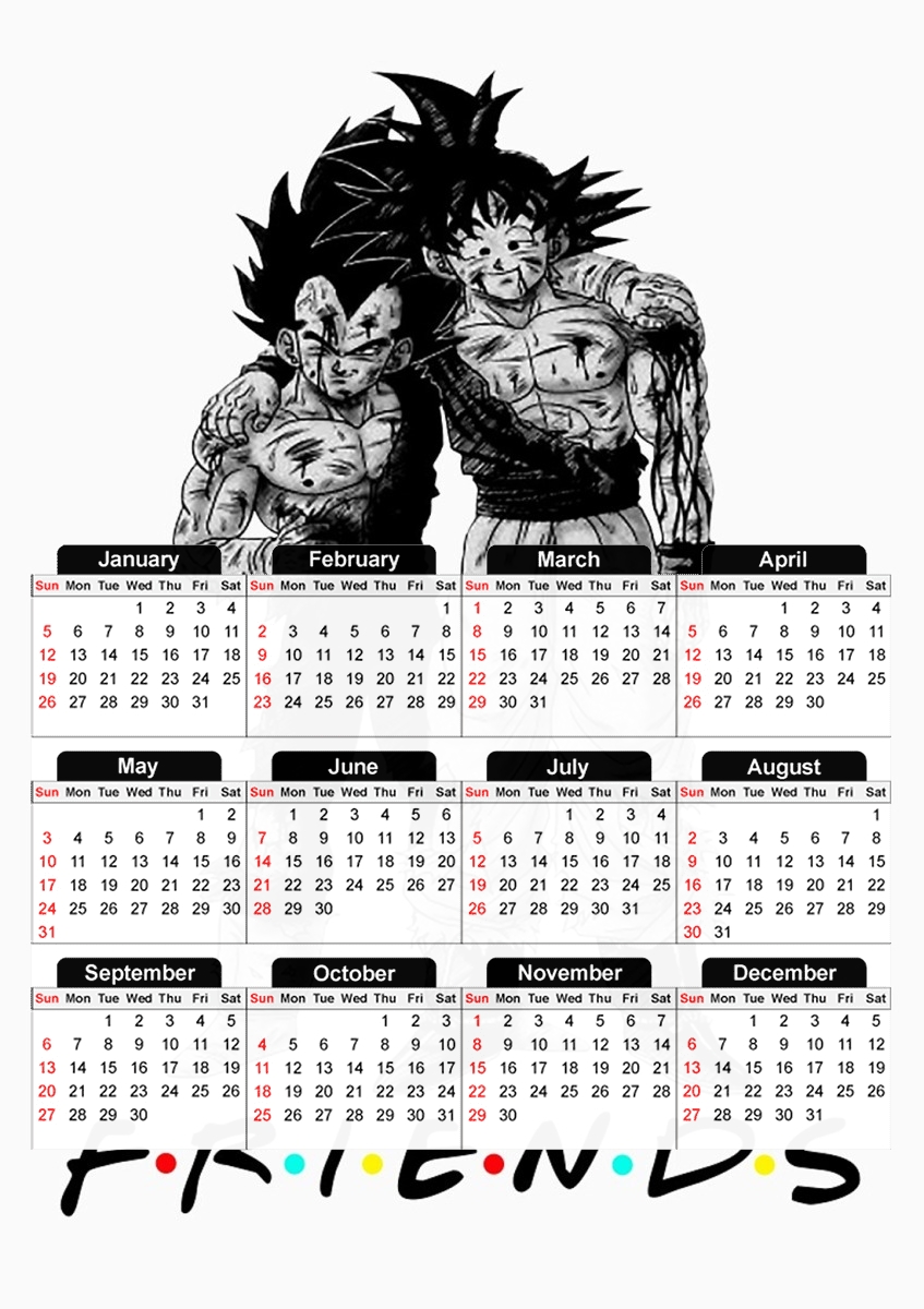  Goku X Vegeta as Friends for A3 Photo Calendar 30x43cm