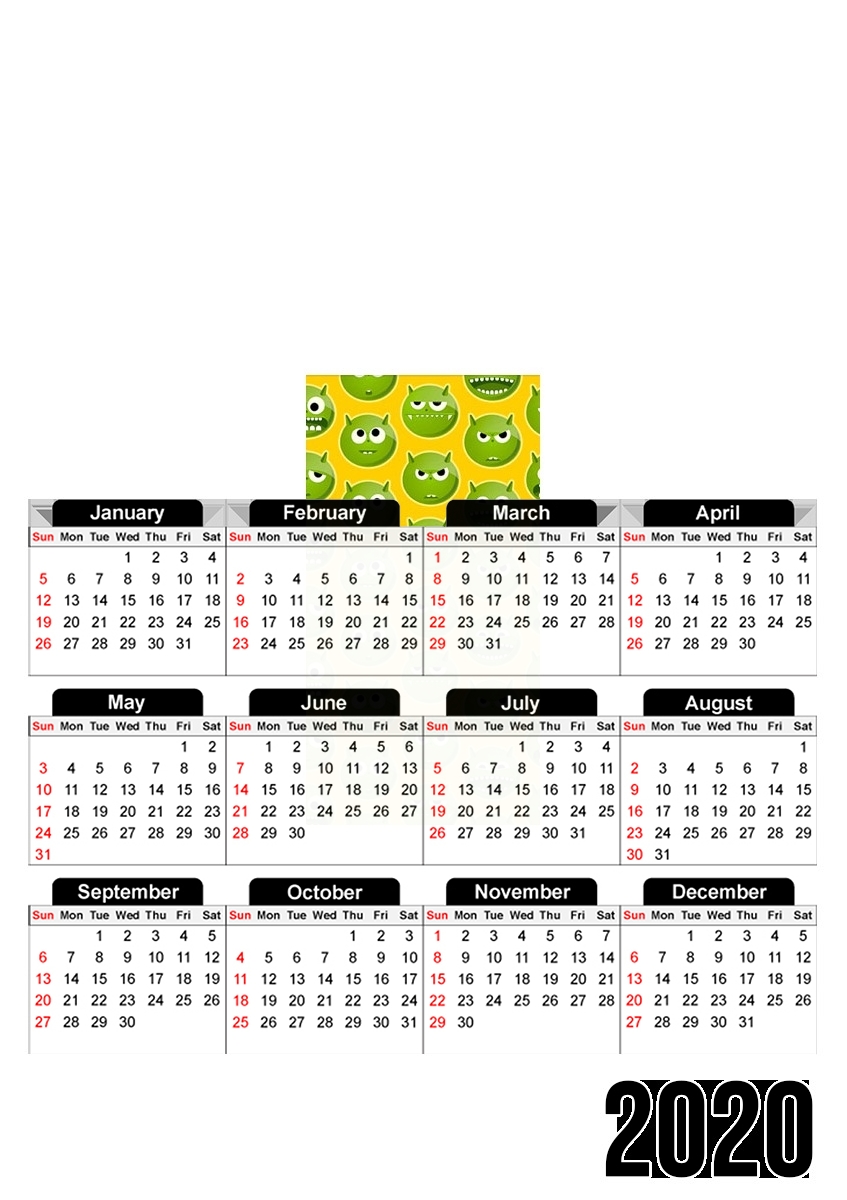  Green Monsters for A3 Photo Calendar 30x43cm